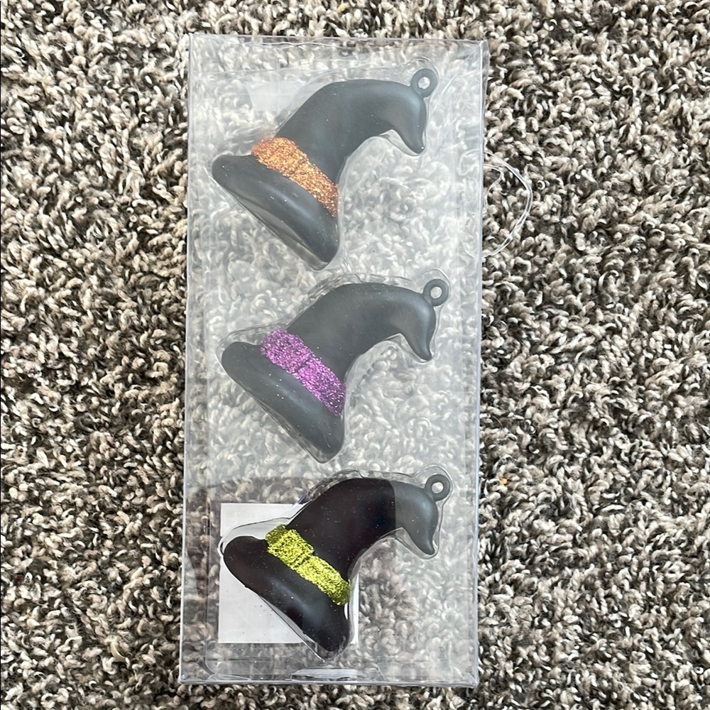 Ashland Black Witch Hat Ornaments with Orange, Purple, and Green Bands